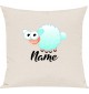 Kinder Kissen, Schaf Schäfchen Sheep mit Wunschnamen Tiere Tier Natur, Kuschelkissen Couch Deko, Farbe creme