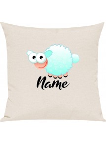 Kinder Kissen, Schaf Schäfchen Sheep mit Wunschnamen Tiere Tier Natur, Kuschelkissen Couch Deko, Farbe creme
