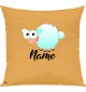 Kinder Kissen, Schaf Schäfchen Sheep mit Wunschnamen Tiere Tier Natur, Kuschelkissen Couch Deko, Farbe gelb