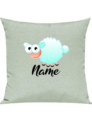 Kinder Kissen, Schaf Schäfchen Sheep mit Wunschnamen Tiere Tier Natur, Kuschelkissen Couch Deko, Farbe pastellgruen