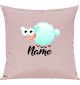 Kinder Kissen, Schaf Schäfchen Sheep mit Wunschnamen Tiere Tier Natur, Kuschelkissen Couch Deko, Farbe rosa