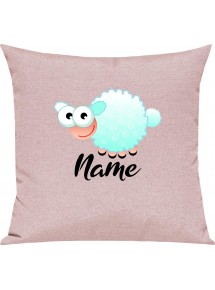 Kinder Kissen, Schaf Schäfchen Sheep mit Wunschnamen Tiere Tier Natur, Kuschelkissen Couch Deko, Farbe rosa
