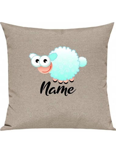 Kinder Kissen, Schaf Schäfchen Sheep mit Wunschnamen Tiere Tier Natur, Kuschelkissen Couch Deko, Farbe sand