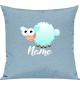 Kinder Kissen, Schaf Schäfchen Sheep mit Wunschnamen Tiere Tier Natur, Kuschelkissen Couch Deko, Farbe tuerkis