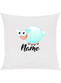 Kinder Kissen, Schaf Schäfchen Sheep mit Wunschnamen Tiere Tier Natur, Kuschelkissen Couch Deko, Farbe weiss