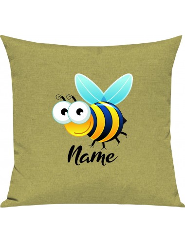 Kinder Kissen, Biene Wespe Bee mit Wunschnamen Tiere Tier Natur, Kuschelkissen Couch Deko,