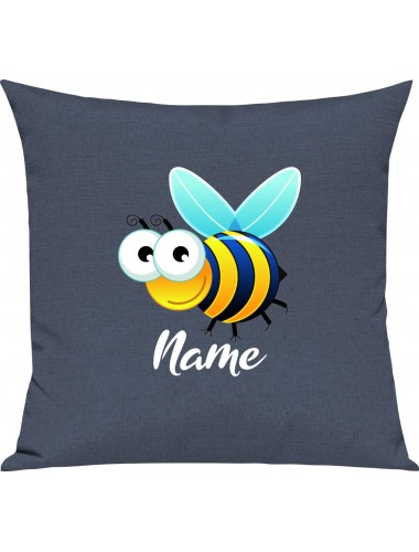 Kinder Kissen, Biene Wespe Bee mit Wunschnamen Tiere Tier Natur, Kuschelkissen Couch Deko, Farbe blau