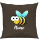 Kinder Kissen, Biene Wespe Bee mit Wunschnamen Tiere Tier Natur, Kuschelkissen Couch Deko, Farbe braun