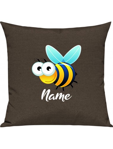 Kinder Kissen, Biene Wespe Bee mit Wunschnamen Tiere Tier Natur, Kuschelkissen Couch Deko, Farbe braun