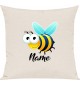 Kinder Kissen, Biene Wespe Bee mit Wunschnamen Tiere Tier Natur, Kuschelkissen Couch Deko, Farbe creme