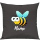 Kinder Kissen, Biene Wespe Bee mit Wunschnamen Tiere Tier Natur, Kuschelkissen Couch Deko, Farbe dunkelgrau