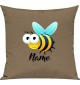 Kinder Kissen, Biene Wespe Bee mit Wunschnamen Tiere Tier Natur, Kuschelkissen Couch Deko, Farbe hellbraun