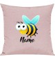 Kinder Kissen, Biene Wespe Bee mit Wunschnamen Tiere Tier Natur, Kuschelkissen Couch Deko, Farbe rosa