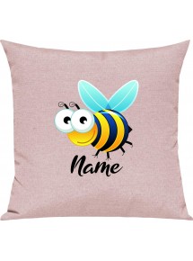 Kinder Kissen, Biene Wespe Bee mit Wunschnamen Tiere Tier Natur, Kuschelkissen Couch Deko, Farbe rosa