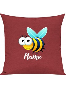 Kinder Kissen, Biene Wespe Bee mit Wunschnamen Tiere Tier Natur, Kuschelkissen Couch Deko, Farbe rot