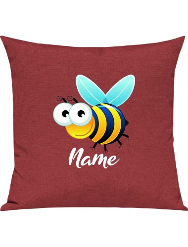 Kinder Kissen, Biene Wespe Bee mit Wunschnamen Tiere Tier Natur, Kuschelkissen Couch Deko, Farbe rot