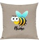 Kinder Kissen, Biene Wespe Bee mit Wunschnamen Tiere Tier Natur, Kuschelkissen Couch Deko, Farbe sand