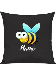 Kinder Kissen, Biene Wespe Bee mit Wunschnamen Tiere Tier Natur, Kuschelkissen Couch Deko, Farbe schwarz
