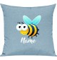 Kinder Kissen, Biene Wespe Bee mit Wunschnamen Tiere Tier Natur, Kuschelkissen Couch Deko, Farbe tuerkis