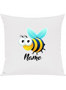 Kinder Kissen, Biene Wespe Bee mit Wunschnamen Tiere Tier Natur, Kuschelkissen Couch Deko, Farbe weiss