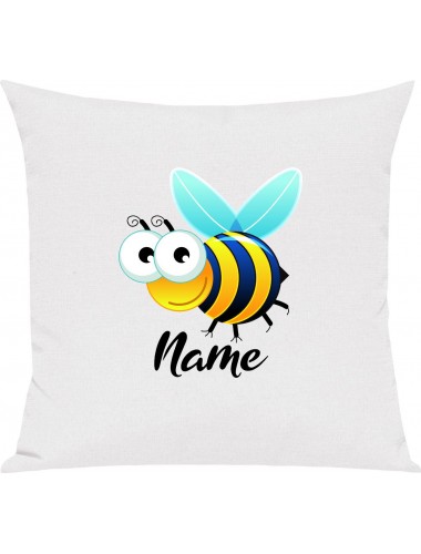 Kinder Kissen, Biene Wespe Bee mit Wunschnamen Tiere Tier Natur, Kuschelkissen Couch Deko, Farbe weiss