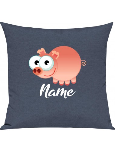 Kinder Kissen, Schwein Ferkel Pig mit Wunschnamen Tiere Tier Natur, Kuschelkissen Couch Deko, Farbe blau