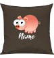 Kinder Kissen, Schwein Ferkel Pig mit Wunschnamen Tiere Tier Natur, Kuschelkissen Couch Deko, Farbe braun