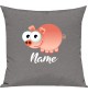 Kinder Kissen, Schwein Ferkel Pig mit Wunschnamen Tiere Tier Natur, Kuschelkissen Couch Deko, Farbe grau