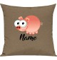 Kinder Kissen, Schwein Ferkel Pig mit Wunschnamen Tiere Tier Natur, Kuschelkissen Couch Deko, Farbe hellbraun
