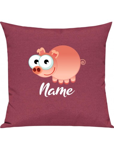 Kinder Kissen, Schwein Ferkel Pig mit Wunschnamen Tiere Tier Natur, Kuschelkissen Couch Deko, Farbe pink