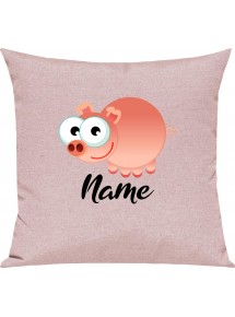 Kinder Kissen, Schwein Ferkel Pig mit Wunschnamen Tiere Tier Natur, Kuschelkissen Couch Deko, Farbe rosa