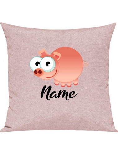 Kinder Kissen, Schwein Ferkel Pig mit Wunschnamen Tiere Tier Natur, Kuschelkissen Couch Deko, Farbe rosa