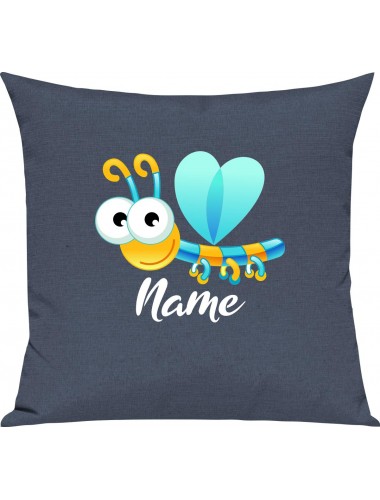Kinder Kissen, Libelle Insekt mit Wunschnamen Tiere Tier Natur, Kuschelkissen Couch Deko, Farbe blau
