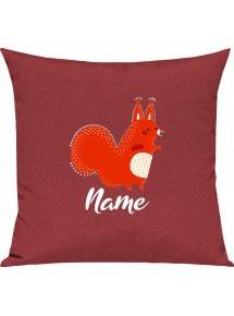Kinder Kissen, Fuchs Fox mit Wunschnamen Tiere Tier Natur, Kuschelkissen Couch Deko, Farbe rot