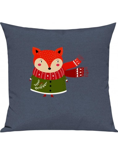 Kinder Kissen, Fuchs Fox Weihnachten Christmas Winter Schnee Tiere Tier Natur, Kuschelkissen Couch Deko, Farbe blau