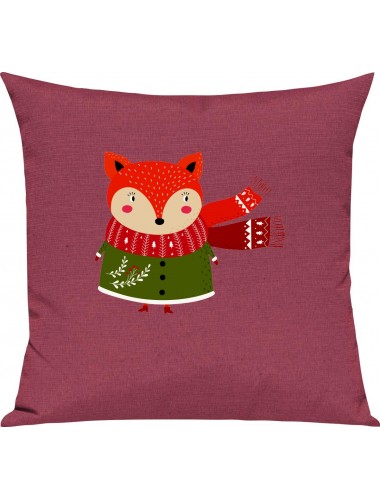 Kinder Kissen, Fuchs Fox Weihnachten Christmas Winter Schnee Tiere Tier Natur, Kuschelkissen Couch Deko, Farbe pink