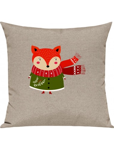 Kinder Kissen, Fuchs Fox Weihnachten Christmas Winter Schnee Tiere Tier Natur, Kuschelkissen Couch Deko, Farbe sand