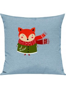 Kinder Kissen, Fuchs Fox Weihnachten Christmas Winter Schnee Tiere Tier Natur, Kuschelkissen Couch Deko, Farbe tuerkis