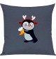 Kinder Kissen, Pinguin Penguin Weihnachten Christmas Winter Schnee Tiere Tier Natur, Kuschelkissen Couch Deko, Farbe blau