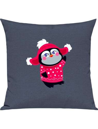 Kinder Kissen, Pinguin Penguin Weihnachten Christmas Winter Schnee Tiere Tier Natur, Kuschelkissen Couch Deko, Farbe blau