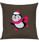 Kinder Kissen, Pinguin Penguin Weihnachten Christmas Winter Schnee Tiere Tier Natur, Kuschelkissen Couch Deko, Farbe braun