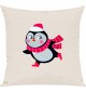 Kinder Kissen, Pinguin Penguin Weihnachten Christmas Winter Schnee Tiere Tier Natur, Kuschelkissen Couch Deko, Farbe creme
