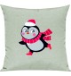 Kinder Kissen, Pinguin Penguin Weihnachten Christmas Winter Schnee Tiere Tier Natur, Kuschelkissen Couch Deko, Farbe pastellgru