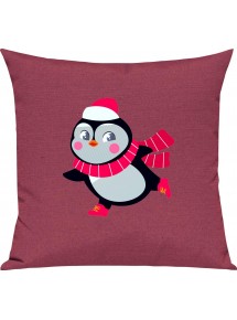 Kinder Kissen, Pinguin Penguin Weihnachten Christmas Winter Schnee Tiere Tier Natur, Kuschelkissen Couch Deko, Farbe pink