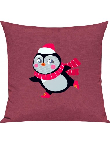 Kinder Kissen, Pinguin Penguin Weihnachten Christmas Winter Schnee Tiere Tier Natur, Kuschelkissen Couch Deko, Farbe pink