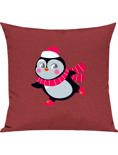 Kinder Kissen, Pinguin Penguin Weihnachten Christmas Winter Schnee Tiere Tier Natur, Kuschelkissen Couch Deko, Farbe rot