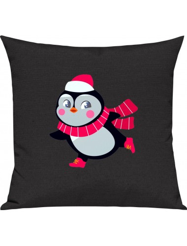 Kinder Kissen, Pinguin Penguin Weihnachten Christmas Winter Schnee Tiere Tier Natur, Kuschelkissen Couch Deko, Farbe schwarz