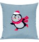 Kinder Kissen, Pinguin Penguin Weihnachten Christmas Winter Schnee Tiere Tier Natur, Kuschelkissen Couch Deko, Farbe tuerkis