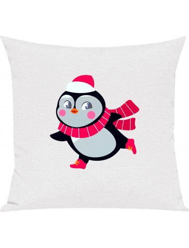 Kinder Kissen, Pinguin Penguin Weihnachten Christmas Winter Schnee Tiere Tier Natur, Kuschelkissen Couch Deko, Farbe weiss