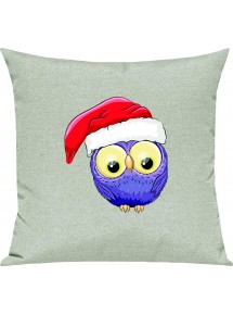 Kinder Kissen, Eule Owl Weihnachten Christmas Winter Schnee Tiere Tier Natur, Kuschelkissen Couch Deko, Farbe pastellgruen